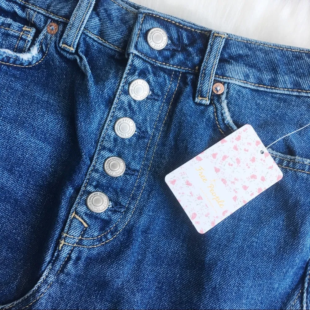 FREE PEOPLE Distressed Dark Denim Mini Skirt 27 - Image 7