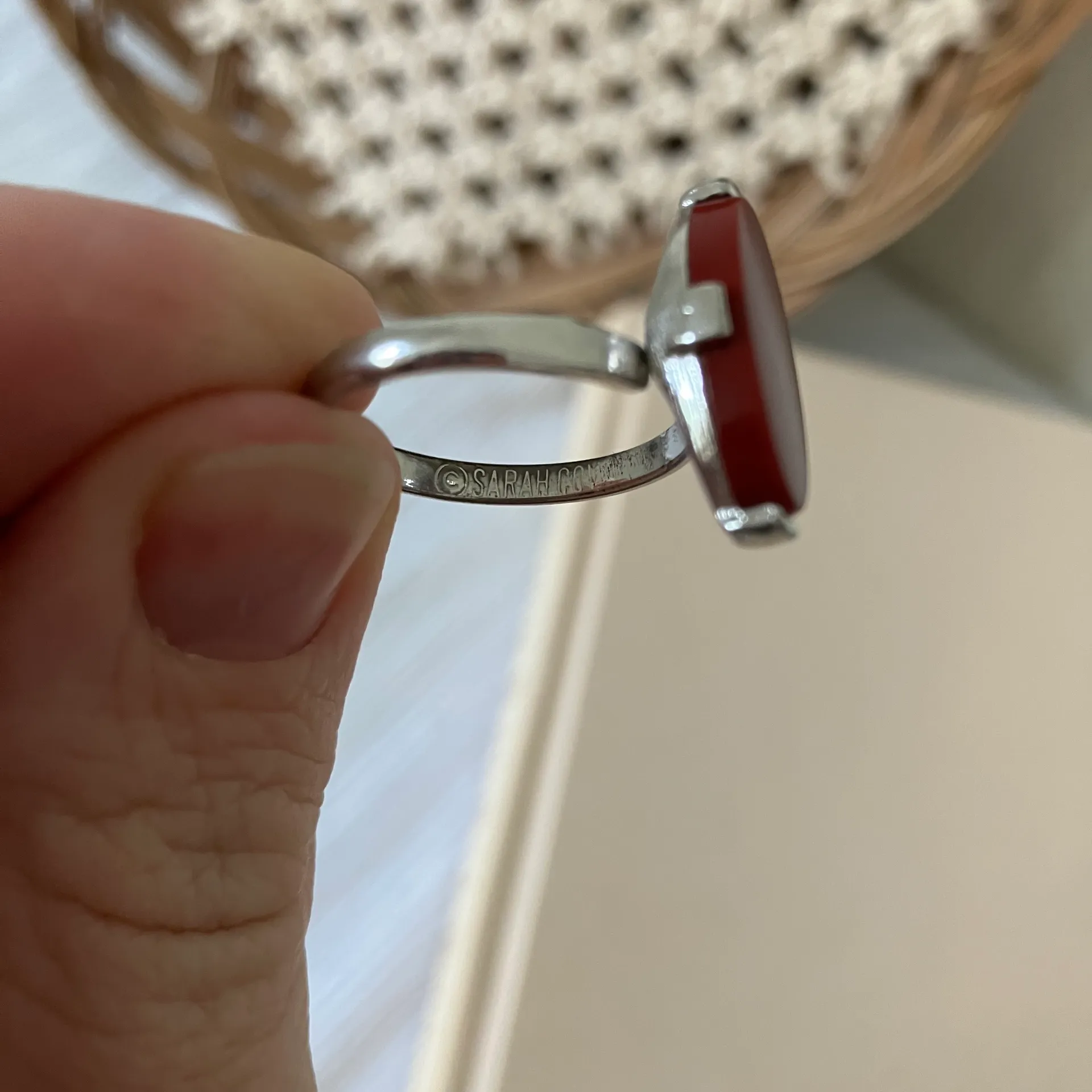 Oval Red Stone Statement Ring Coral Scarlet Orangey Bohemian Jewelry - Image 12