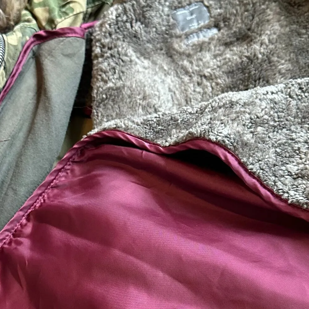 Gap Camo Print Jacket Coat Anorak Faux Fur Lined Hood Zip-Out Lining Size Small - Image 16