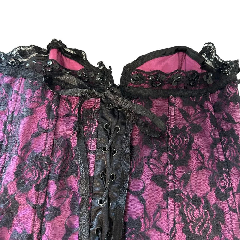 Vintage Y2K Ice Designs AU Corset Lace Purple Goth Sexy Top Bustier Large - Image 3