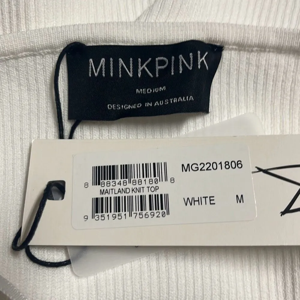 Minkpink White Halter Cross Over Tank Top Ribbed Cutout Medium NWT Coastal Sexy - Image 7