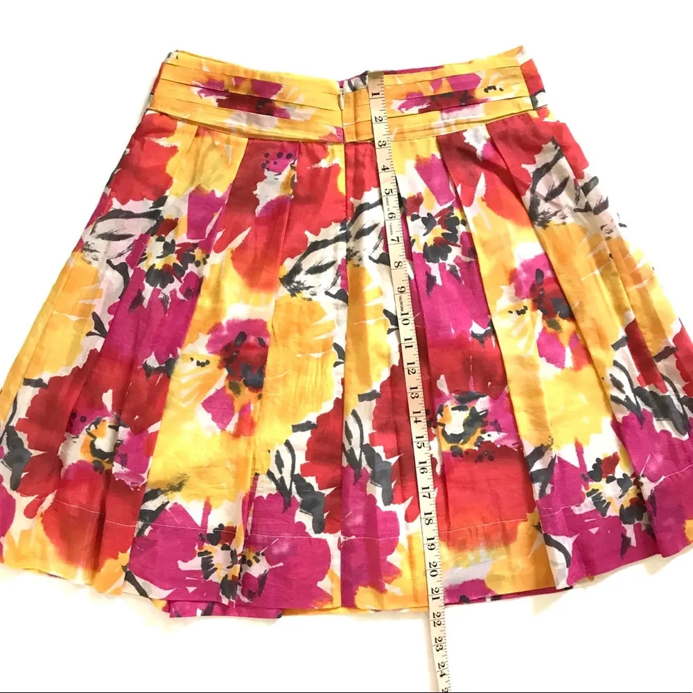 Vintage The Limited Pink Yellow Floral Silk Cotton Pleated A Line Skirt Sz 6 - Image 5