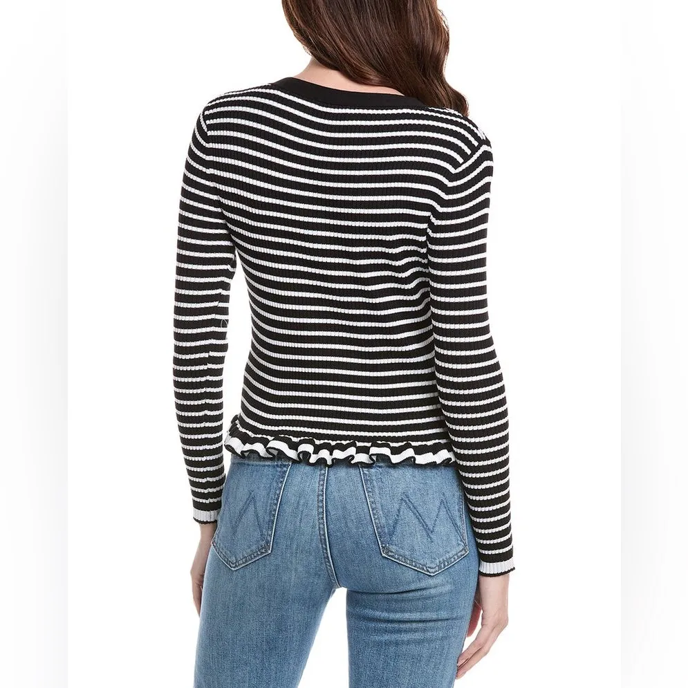 NWT Nanette Lepore V Neck Striped Pearl Embroidery Striped Stretch Cardigan M - Image 5