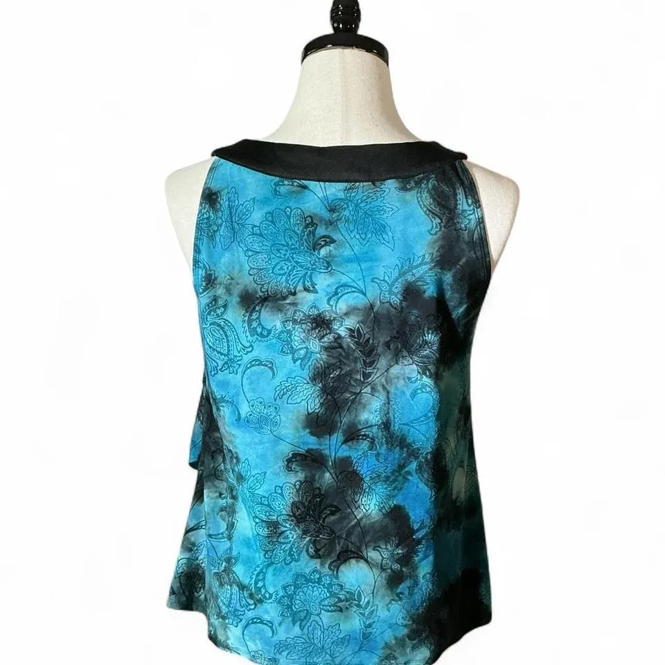 DressBarn Velvet Burn Out Paisley Print Ruffled Tiered Top Women's Large - Image 2