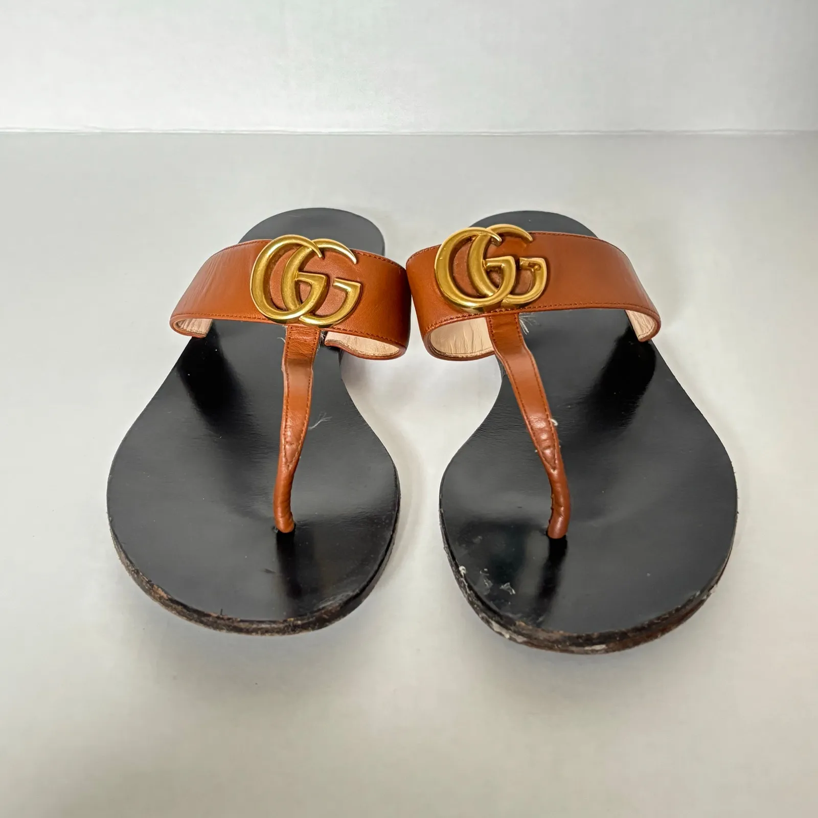 Gucci Marmont GG Thong Sandal Black Brown Slip On Flip Flop Flat Size EU 39 US 9 - Image 2