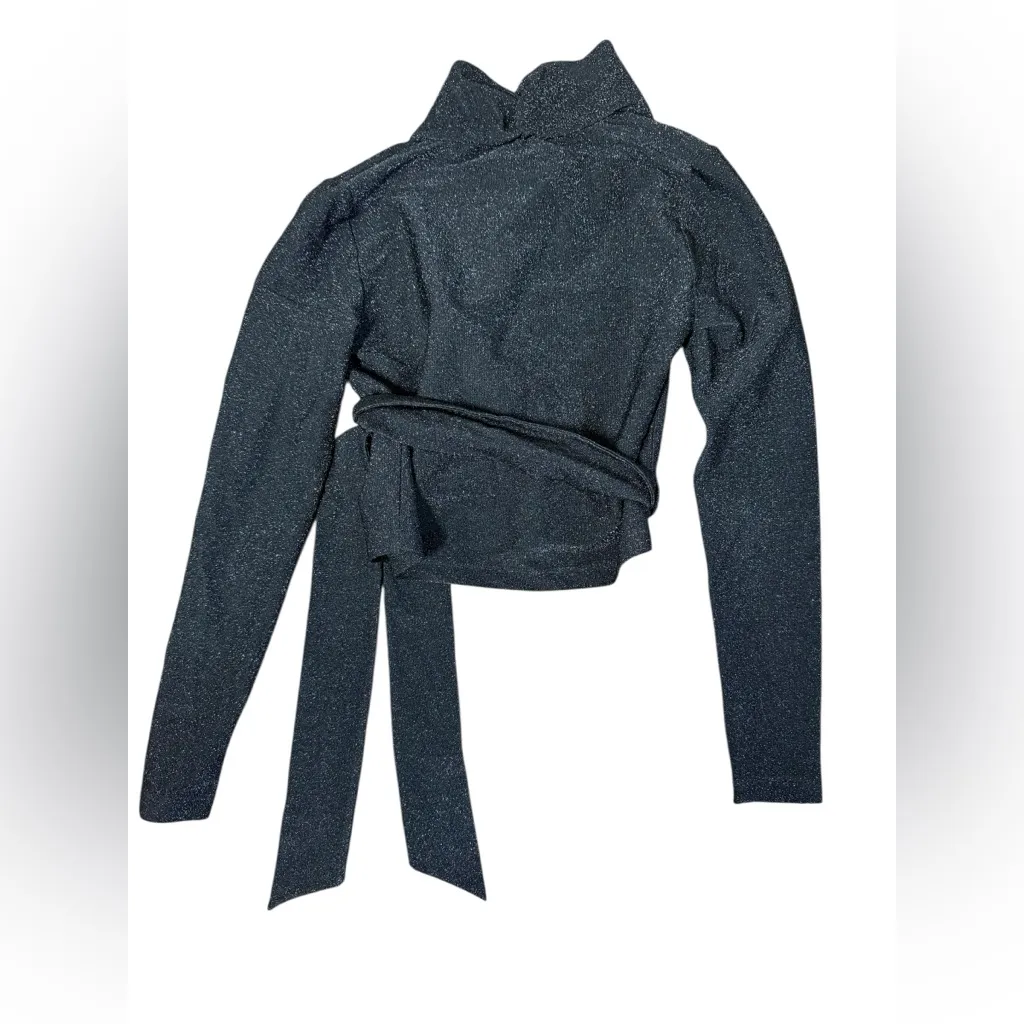 Ganni Baxter Metallic Stretch Knit Wrap Top Size US 4 - Image 4