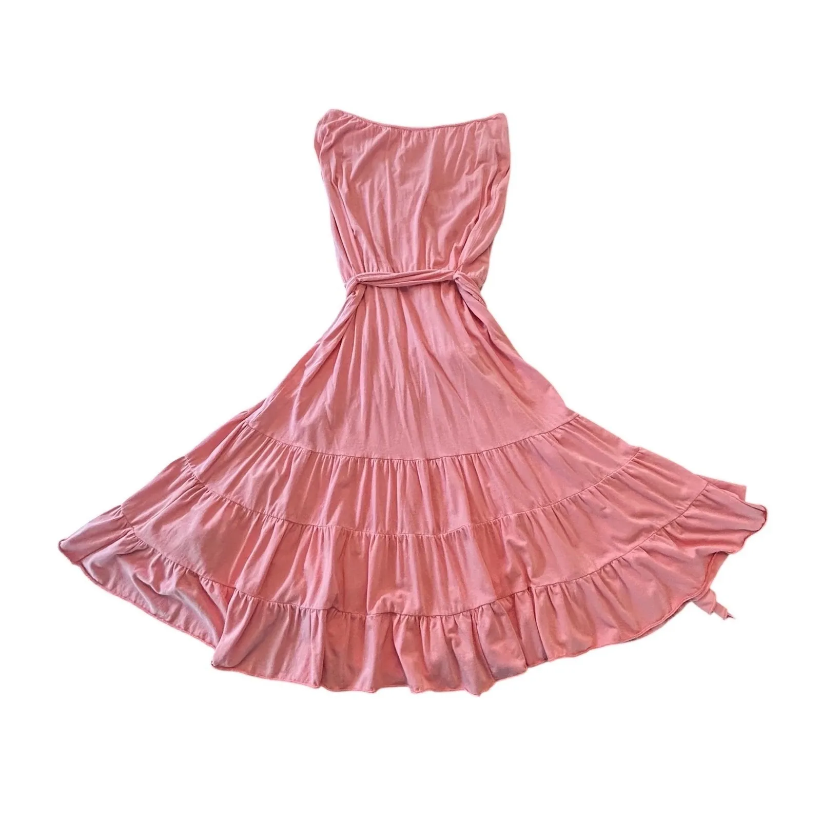 ⭐️Ella Moss Pink Strapless Tiered Midi Dress Belt Ruffle Summer Sundress‎ Large - Image 5