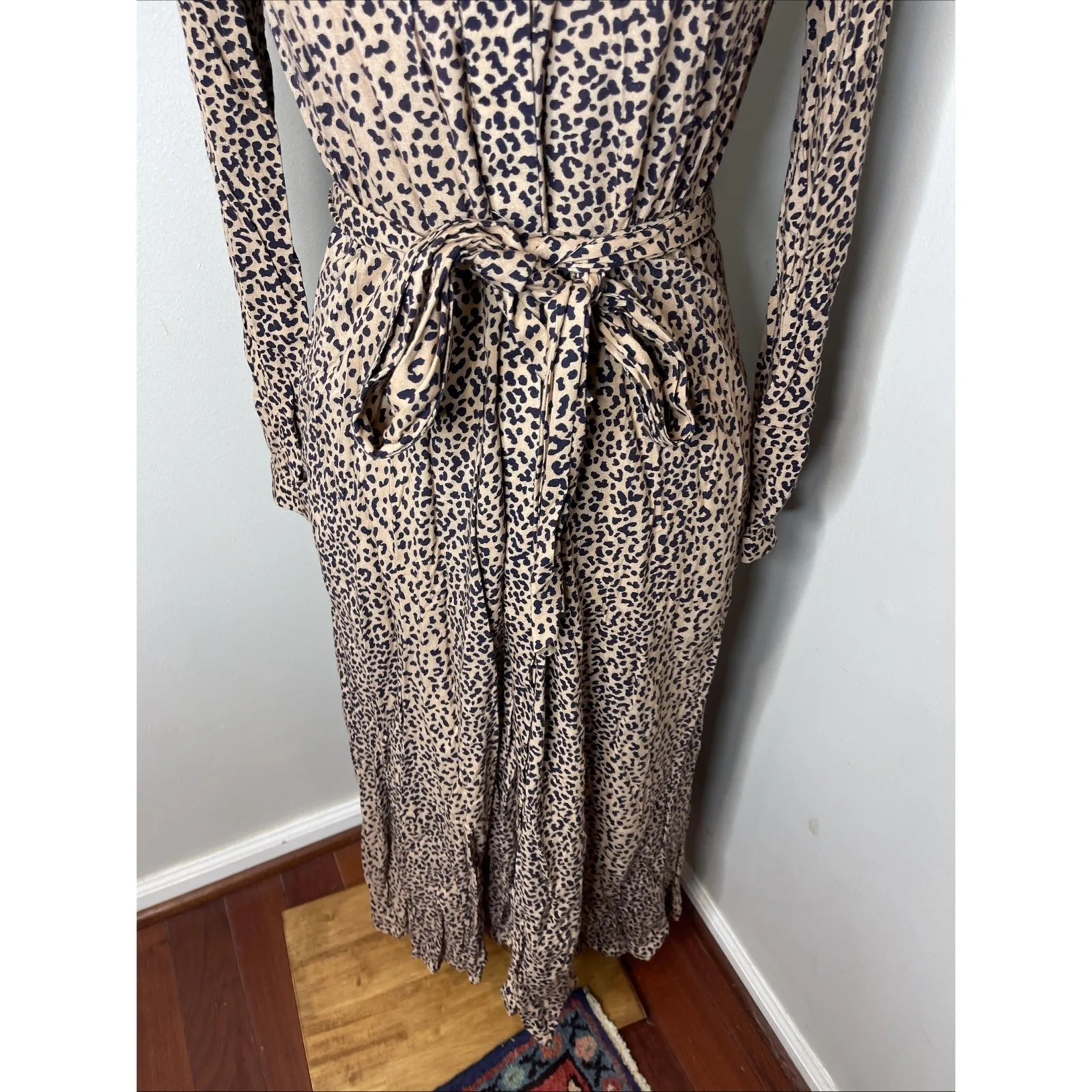 Tuckernuck Aster Leopard Print Button Down Midi Dress Long Sleeve‎ Small S - Image 7