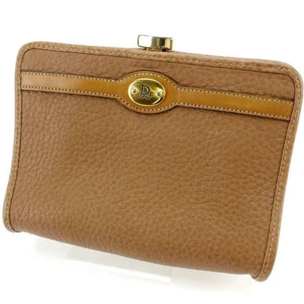 Vintage Christian Dior Tan Leather Wallet Coin Purse Gold Accents Clasp Closure - Image 6