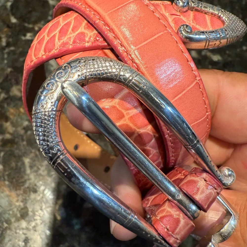 Brighton Coral Faux Crocodile With Silver Hardware Skinny Belt B10430 Size M 36” - Image 3