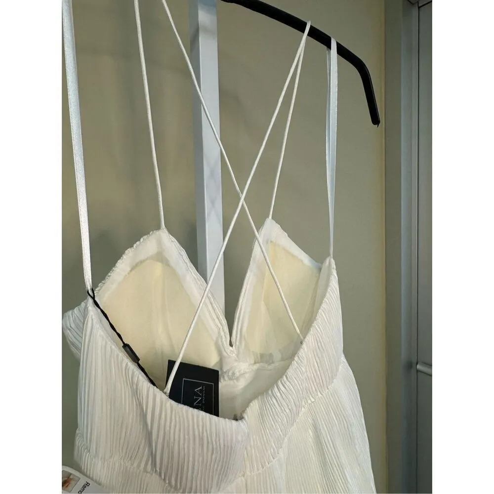 Mac Duggal NWT Spaghetti Strap Ruffle Layered Maxi Dress in White Size 6 - Image 8