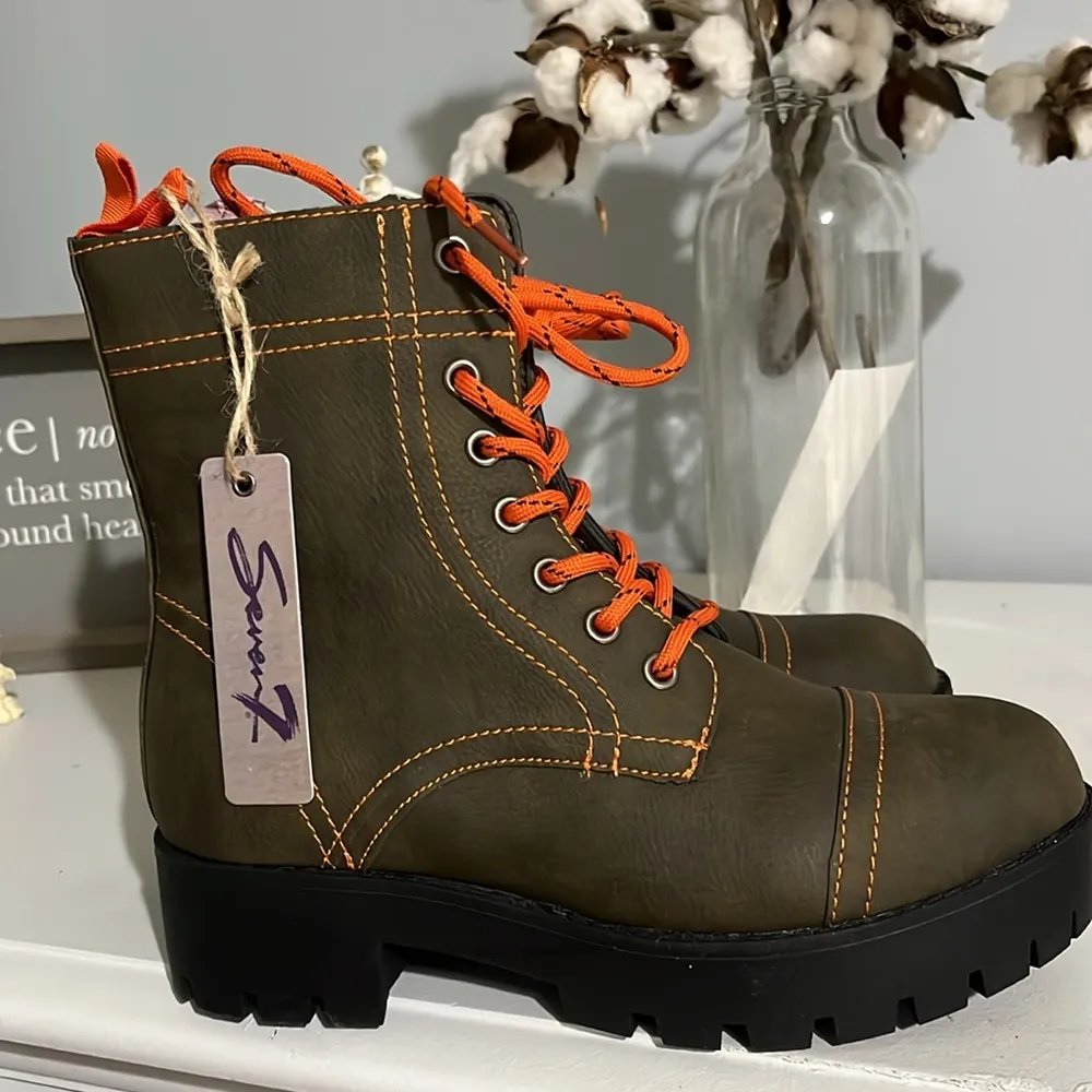 Combat Boots Jodi Olive Green Lace Up Booties Seven7 Womens 7 Hiking - Image 6