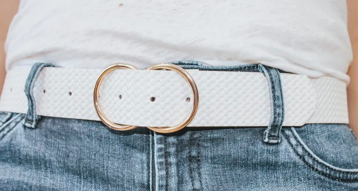 Arlee Double Buckle Vegan Leather Belt White - Image 3