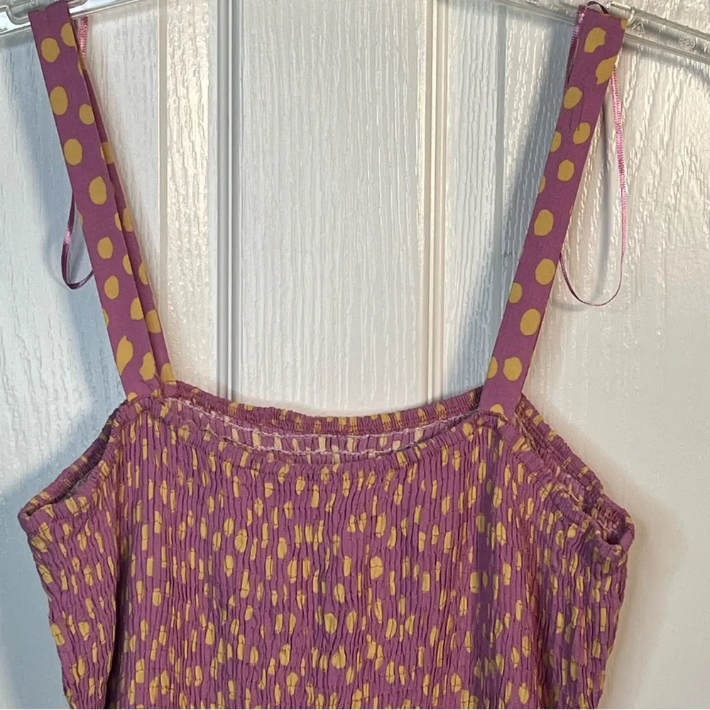 Zara Sz L Pink & Yellow Polka Dot Smocked Sun Dress Ruffle Trim - Image 10