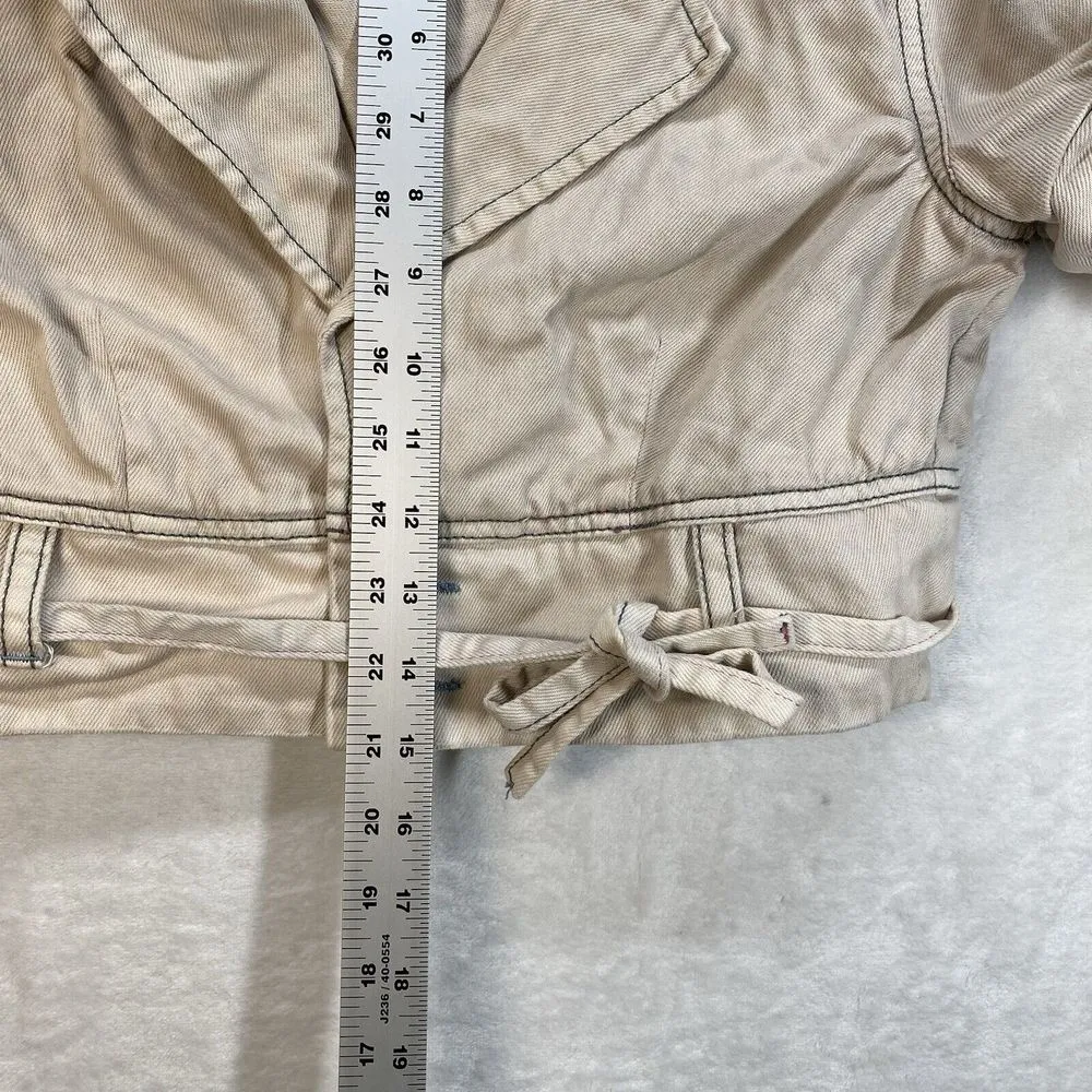 Free‎ People Cropped Denim utility Jacket Womens 8 Beige Puff Short Sleeve Y2k - Image 3