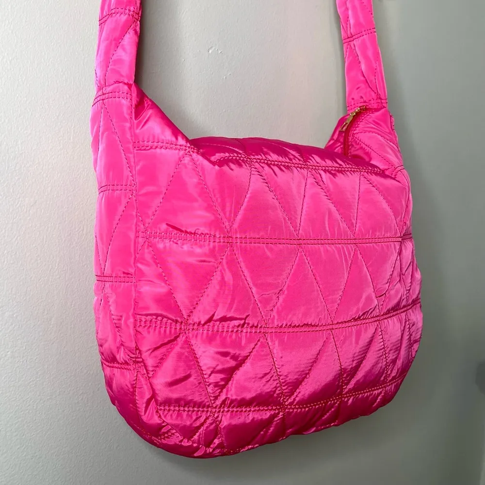 Pink Quilted Puffer Shoulder Bag Lightweight Hobo Bag Handbag New - Image 7