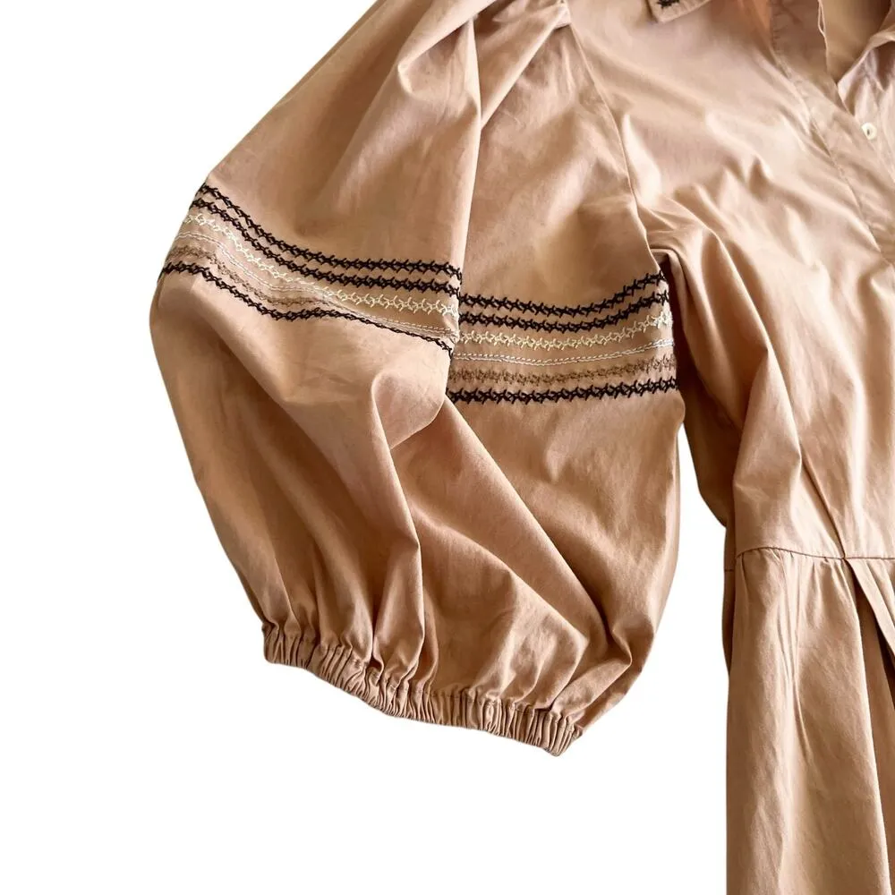 Sfizio Tan Embroidered Poplin Puff Short Sleeve A - Image 6