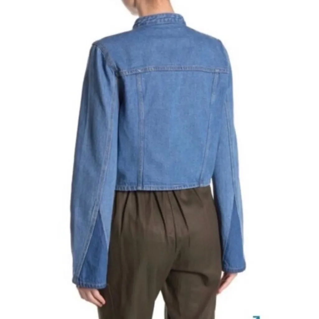 BCBGeneration Contrast Bell Sleeve Light Blue Button‎ Up Denim Jacket size M - Image 2