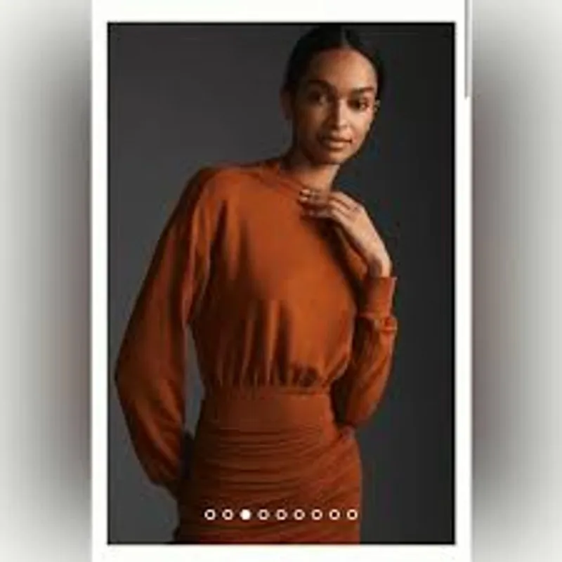 Anthropologie DAILY PRACTICE Cozy Ruched Dress Long Sleeve Mini Size Small S Tan - Image 8