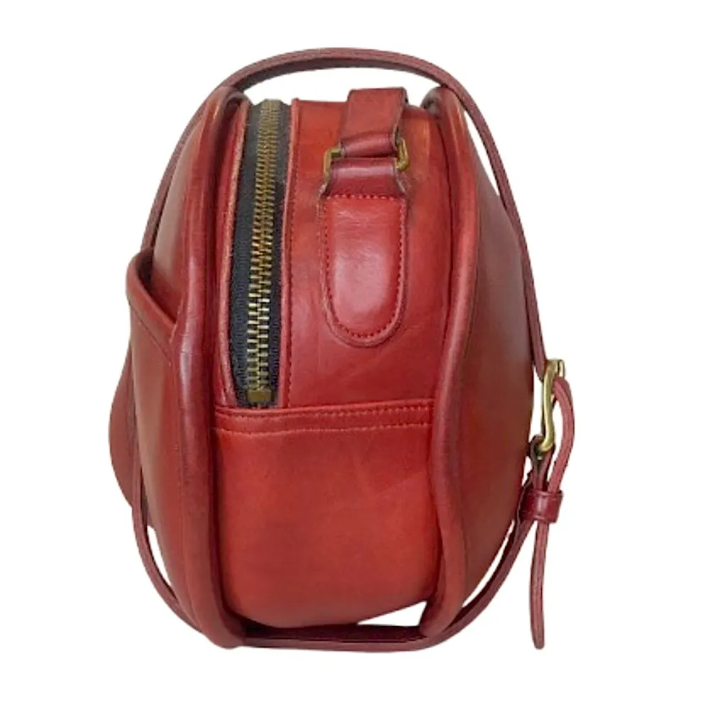 VINTAGE COACH CHESTER Red Glove-Tanned Leather Round Crossbody Bag 9901 RARE - Image 5