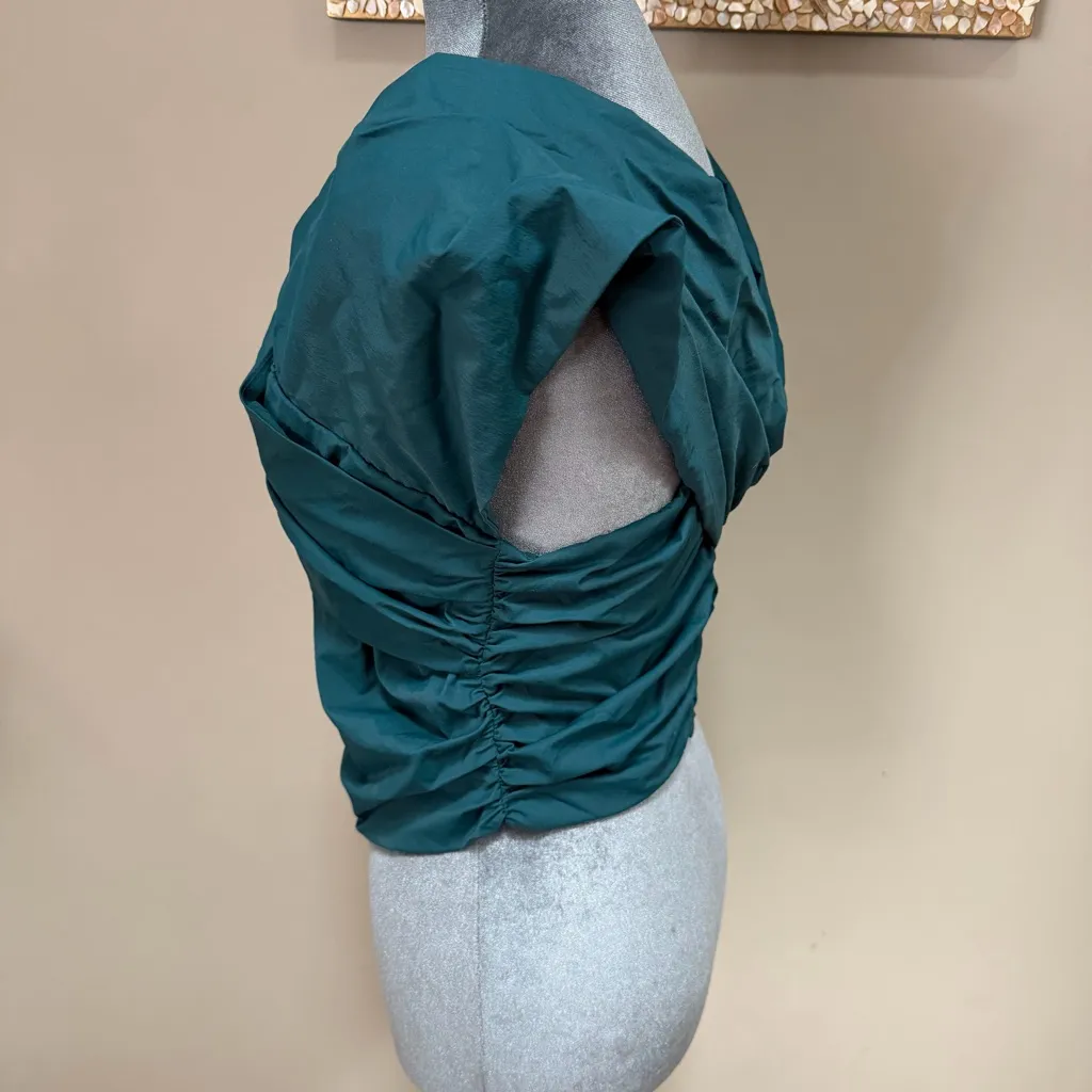 New Banana republic teal green Taffeta cropped top size 8 wrapped design - Image 4