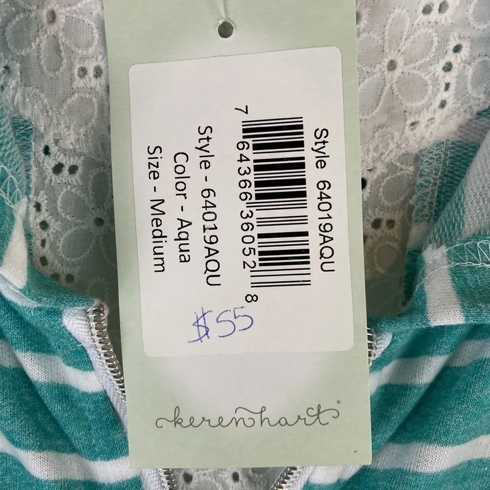 Jade Green & White Full Zip Striped Hoodie with Back Lace Inlay by Keren Hart Size M - Image 12