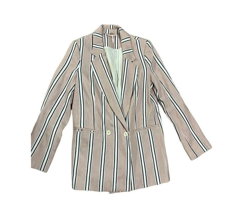 Free People Uptown Girl Blazer sz small soft pink combo - Image 5