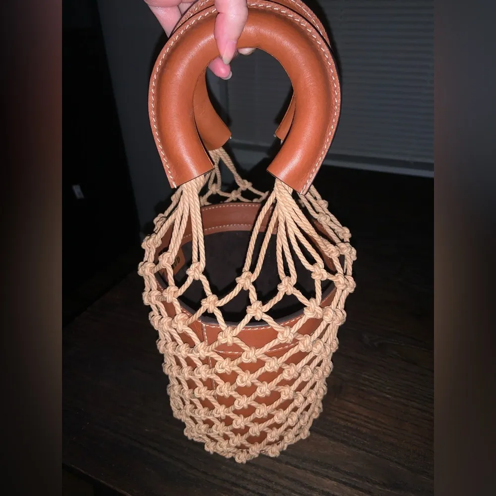 Nwot STAUD Moreau Leather Bucket Bag designer spring coastal crochet boho $400 - Image 8