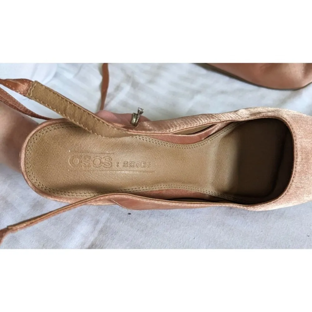 ASOS Pied Piper Ankle Wrap Heels in Warm Beige Satin Size 4 - Image 3