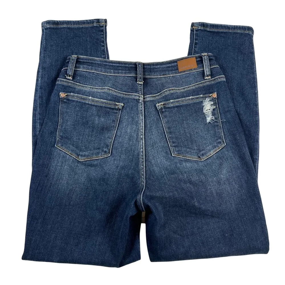 Judy Blue Boyfriend Fit Distressed Jeans Mid Rise 29” Inseam Size 7/28 - Image 4