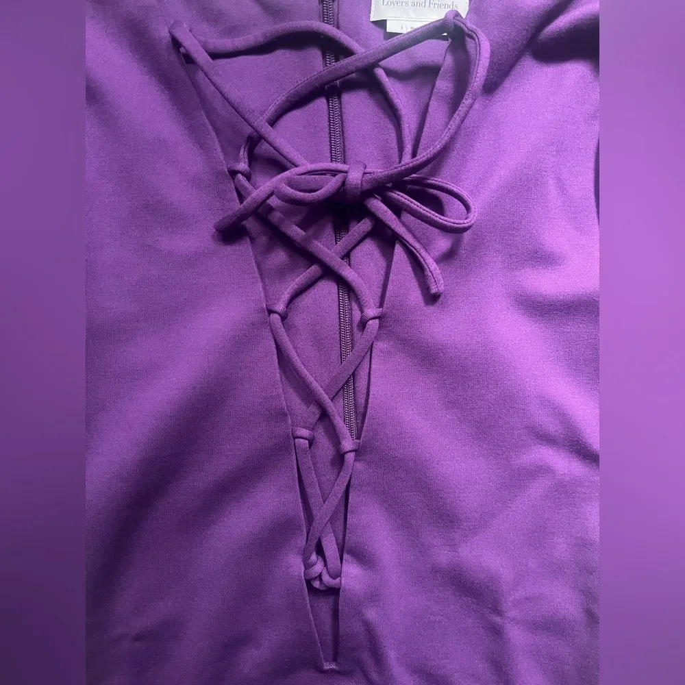 Lovers and Friends Purple Deep V Long Sleeve Lace Up Bodysuit Size S Revolve - Image 3