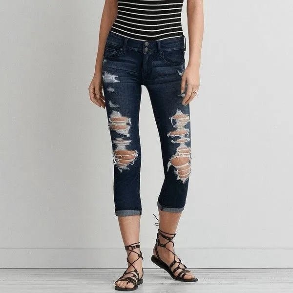 American Eagle Destroyed Dark Wash Super Stretch Artist Crop Jeans 14 - Image 8