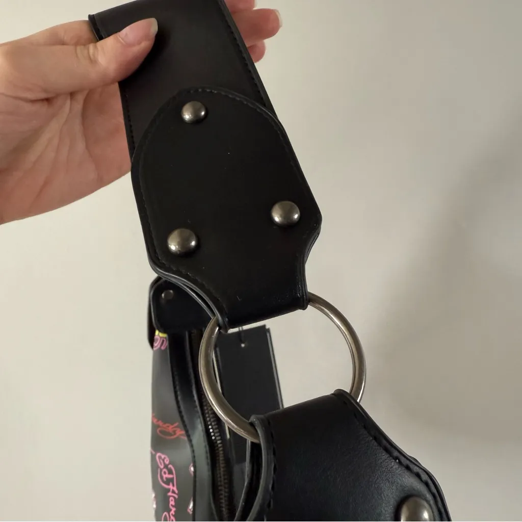 Ed Hardy Black and Pink Studded Shoulder Bag - Image 3