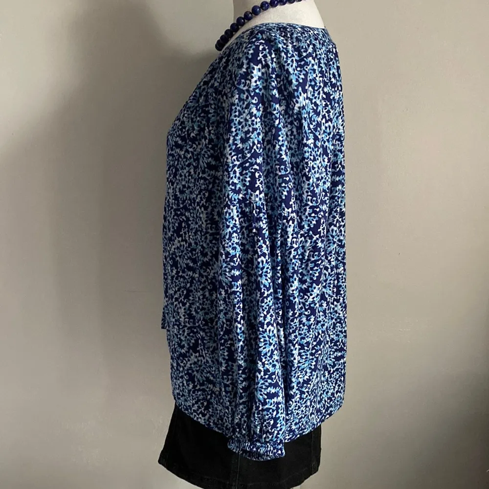 Gap Factory Outlet Women’s Floral Paisley Print 3/4 Sleeve Peasant Blouse Blue - Image 4