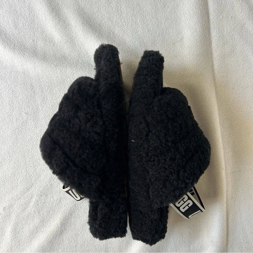 UGG  Black Fluffy Sandals - Image 4