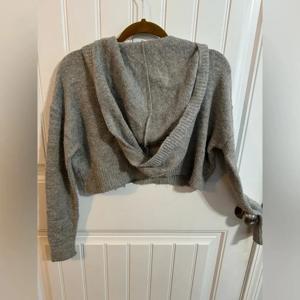 Pins and Needles Gray Soft Knit Hooded Crop Sweatshirt - Image 5