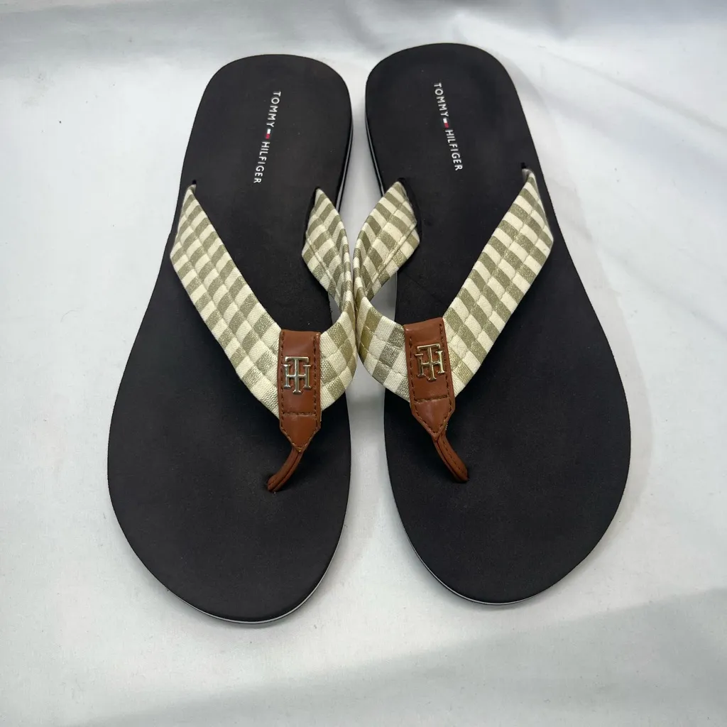 Tommy Hilfiger Flip Flops Women 9 Cream/Gold‎ NEW - Image 3