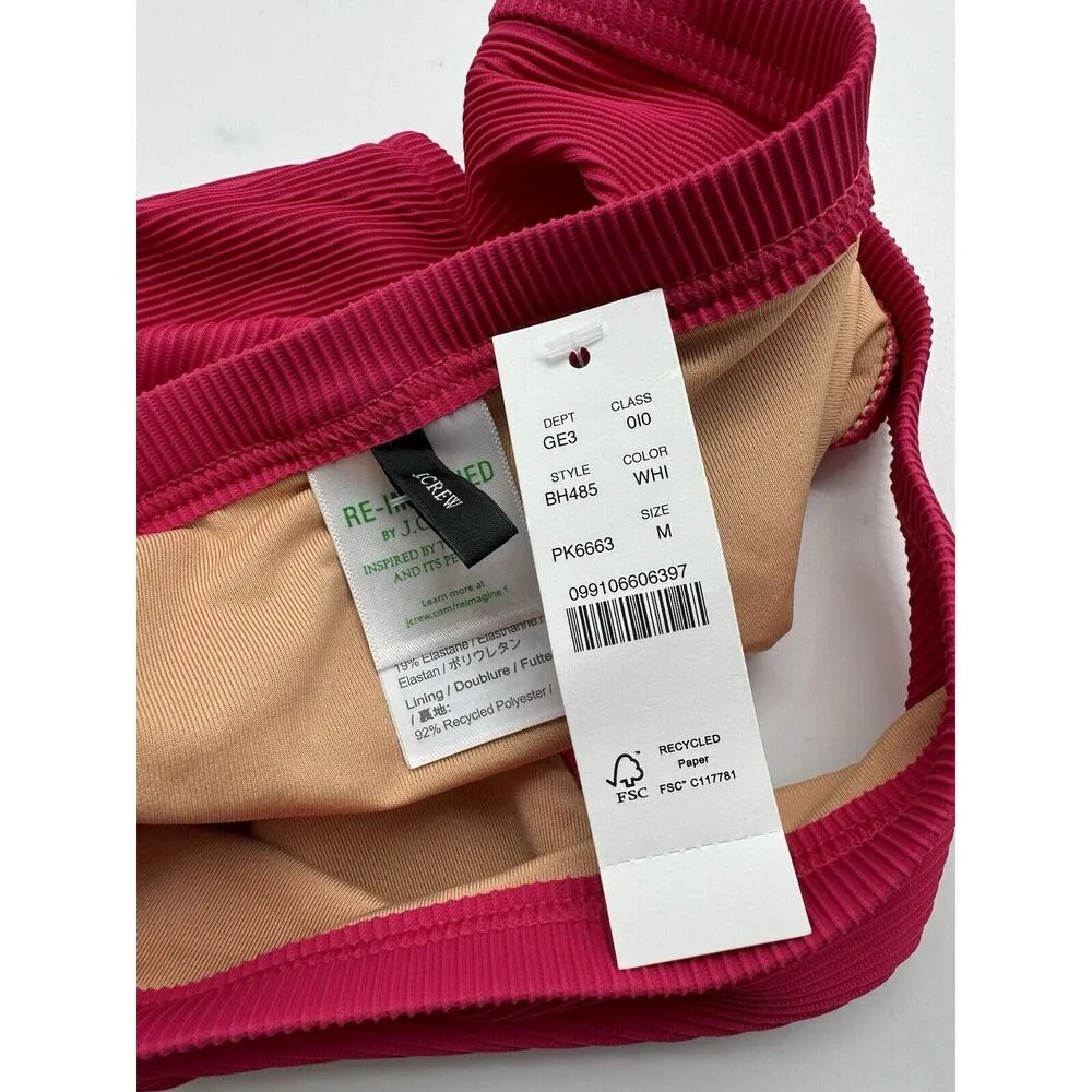 NWT J. Crew Ribbed Trim Hipster Full Coverage Pink Bikini Bottom Size Medium - Image 4