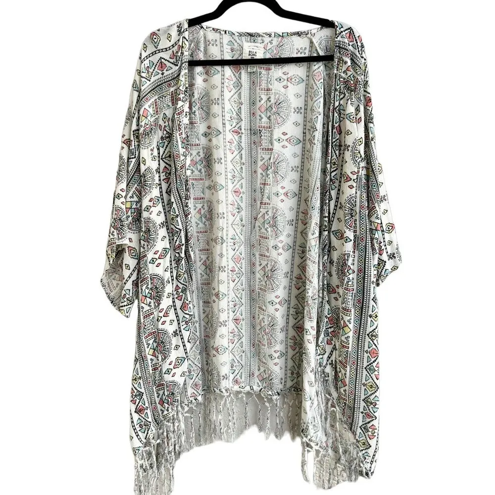Billabong Geometric Print Salty Waves Kimono Cardigan White Women's Size S/M/P/M - Image 2
