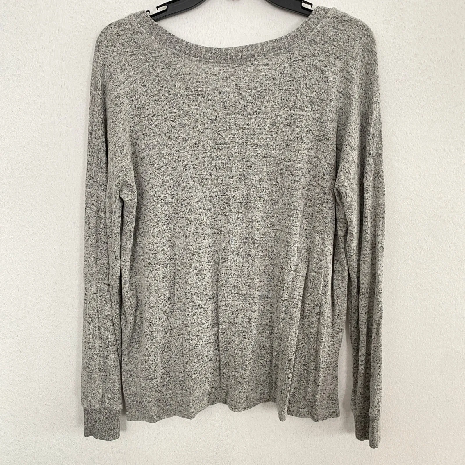 Potters Pot Gray Marled V Neck Lace Trim Long Sleeve Soft Knit Sweater Top M Size M - Image 8