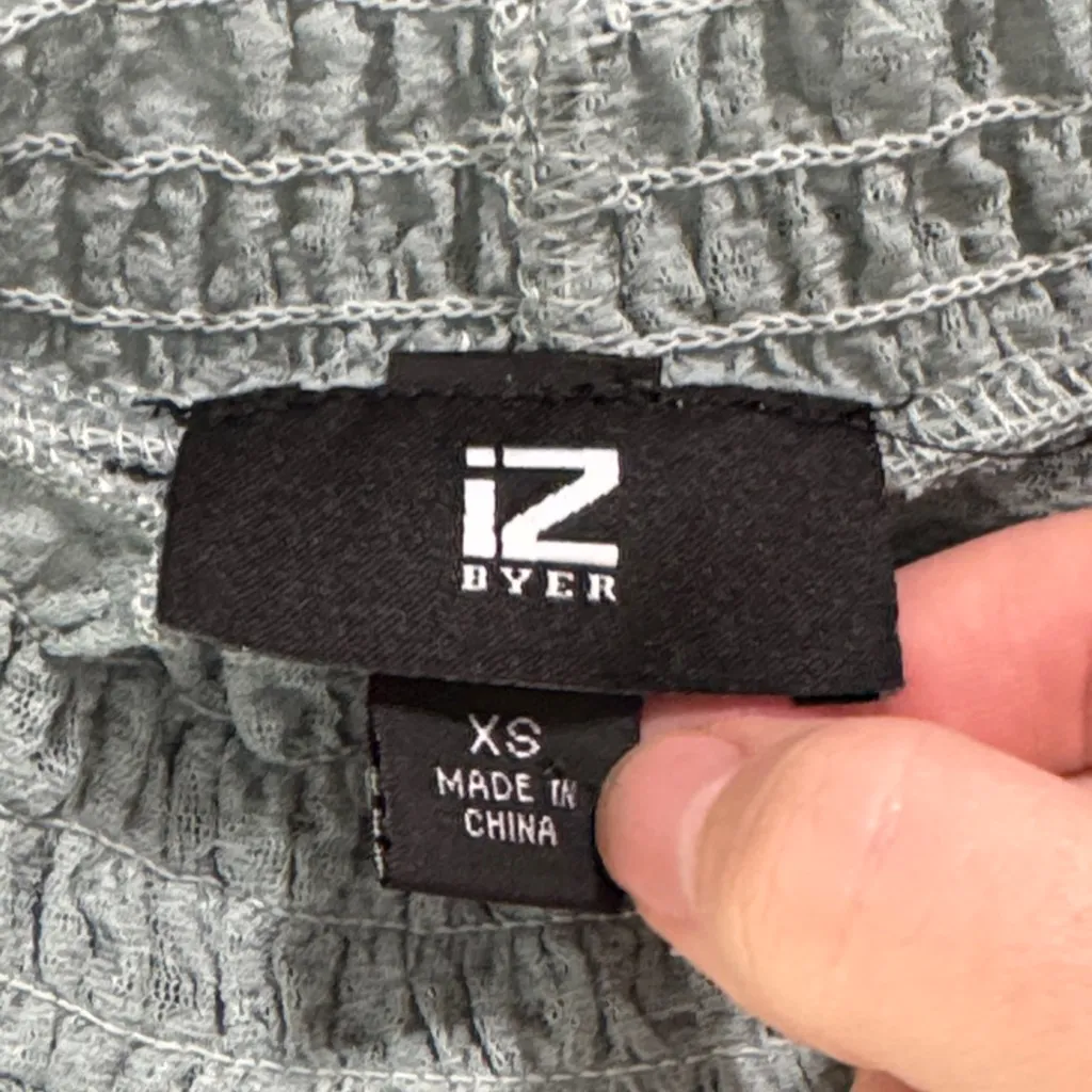 Iz Byer Victorian Textured Sheer Elastic Edges Mock Neck Ruffle Sage Blouse XS - Image 7