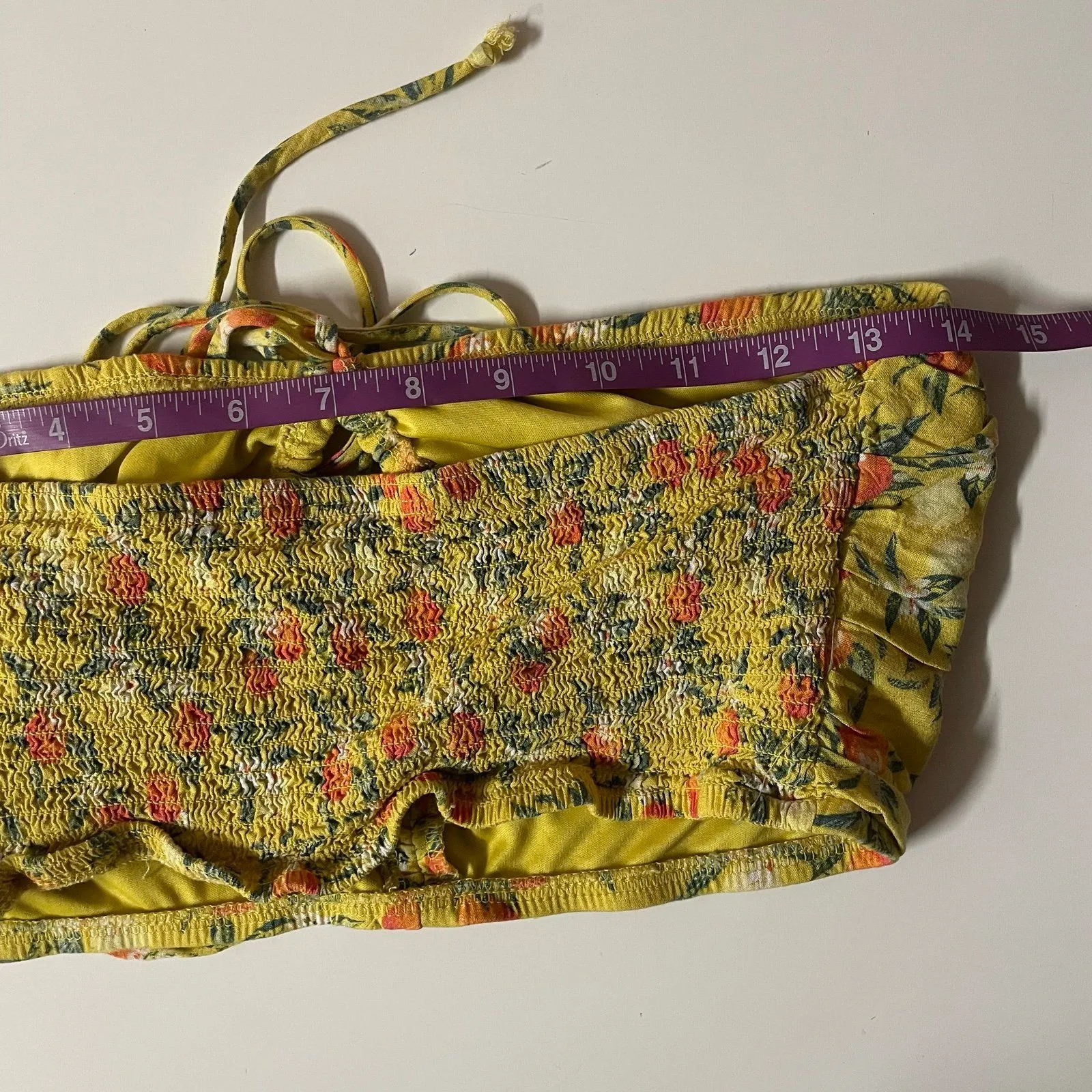 Wild Fable Yellow Orange Print Key-Hole Chest Smocked Back Halter Crop Top Sz L - Image 6