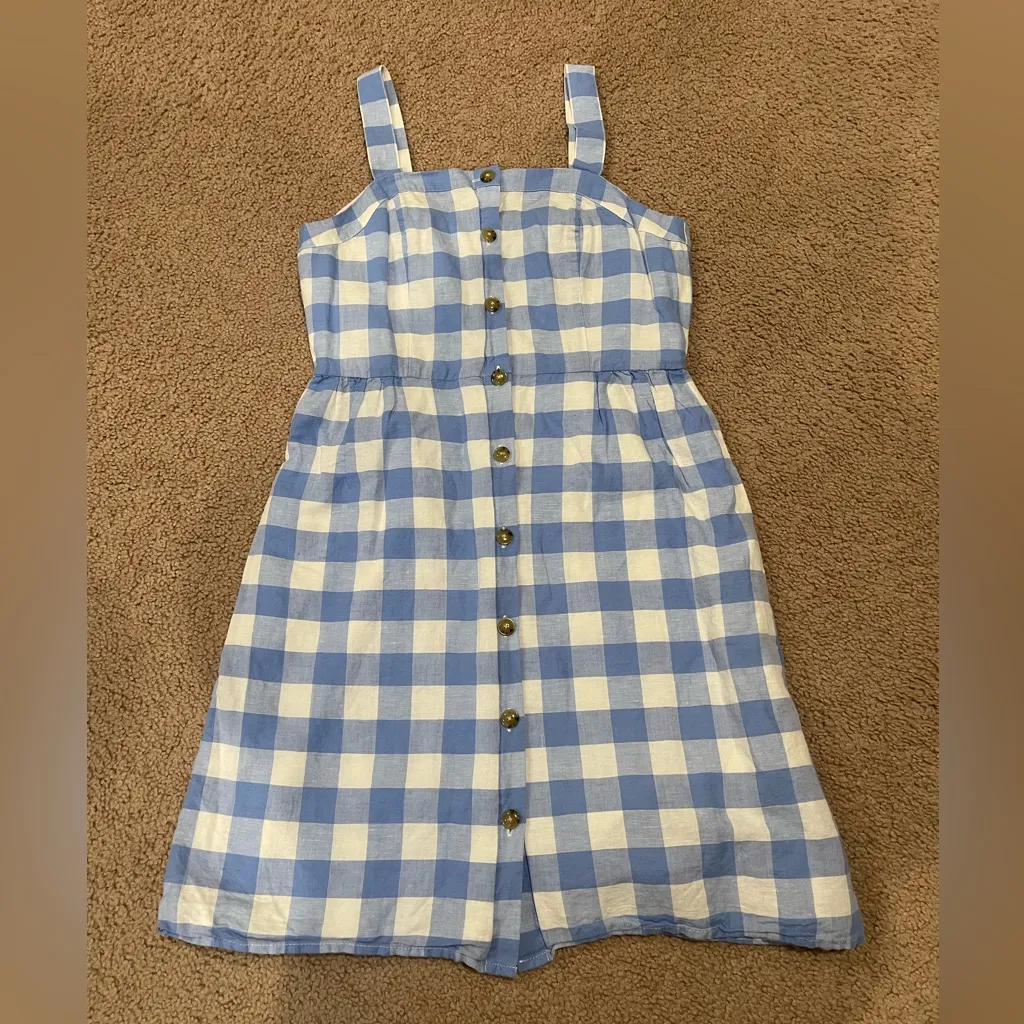 J. CREW Gingham Print Linen Blend Button Down Boho Dress - Image 4