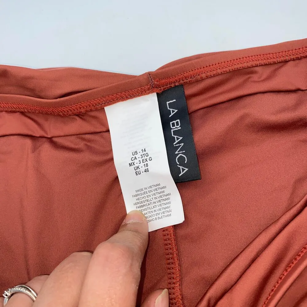 NWT La Blanca Cinnamon Mauve Brown Island Goddess Shirred Hipster Bottom Size 14 - Image 5