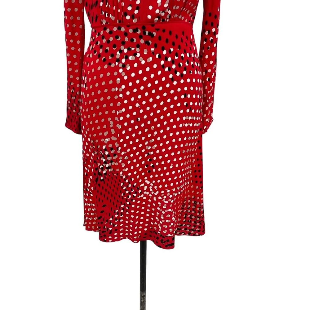 Diane‎ von Furstenberg Andrea Polka Dot Crepe Dress Long Sleeve Red Size 2 - Image 7