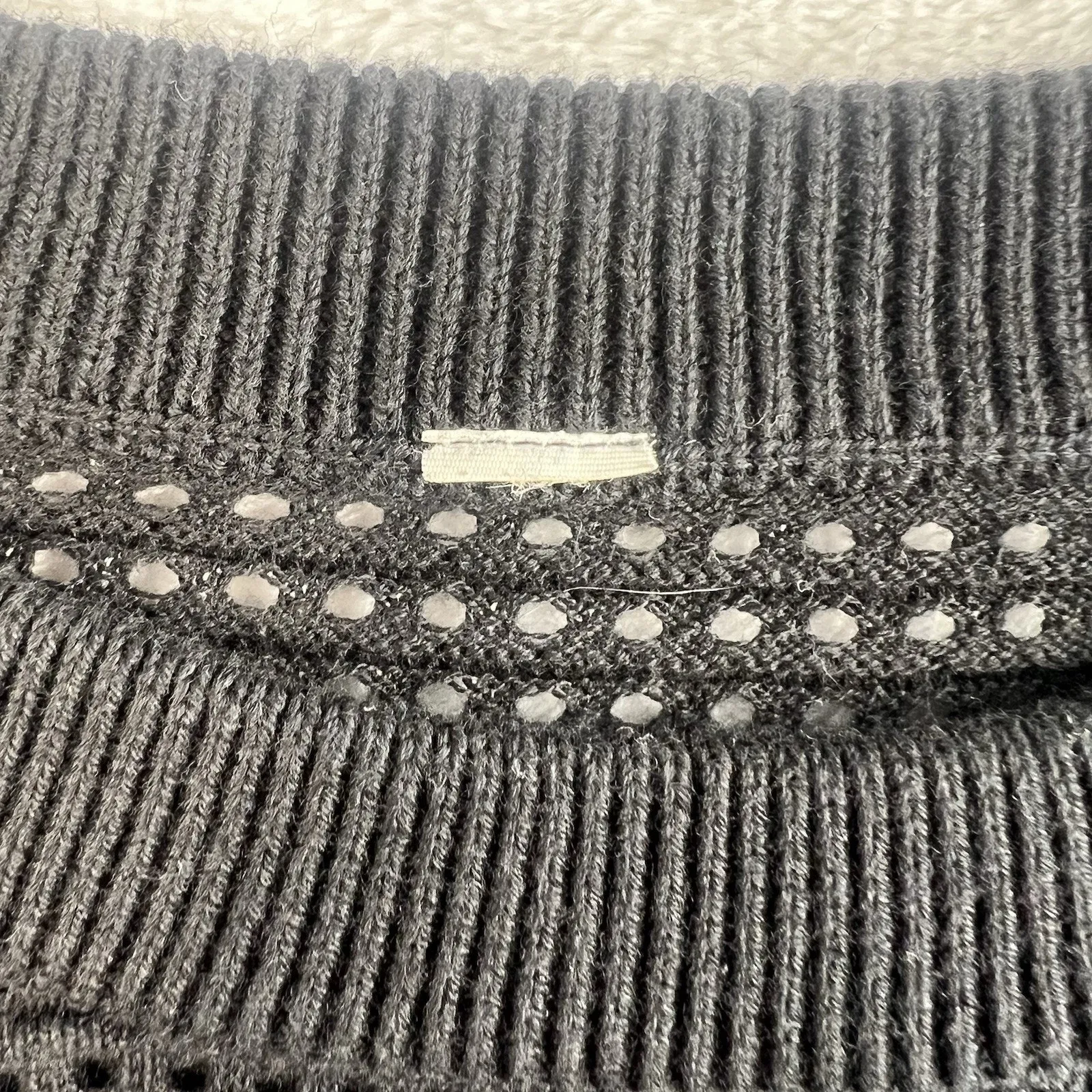 Lululemon  Sz 10 Sweater Devi Crew Pointelle Black Knit Lightweight Open Holes - Image 6