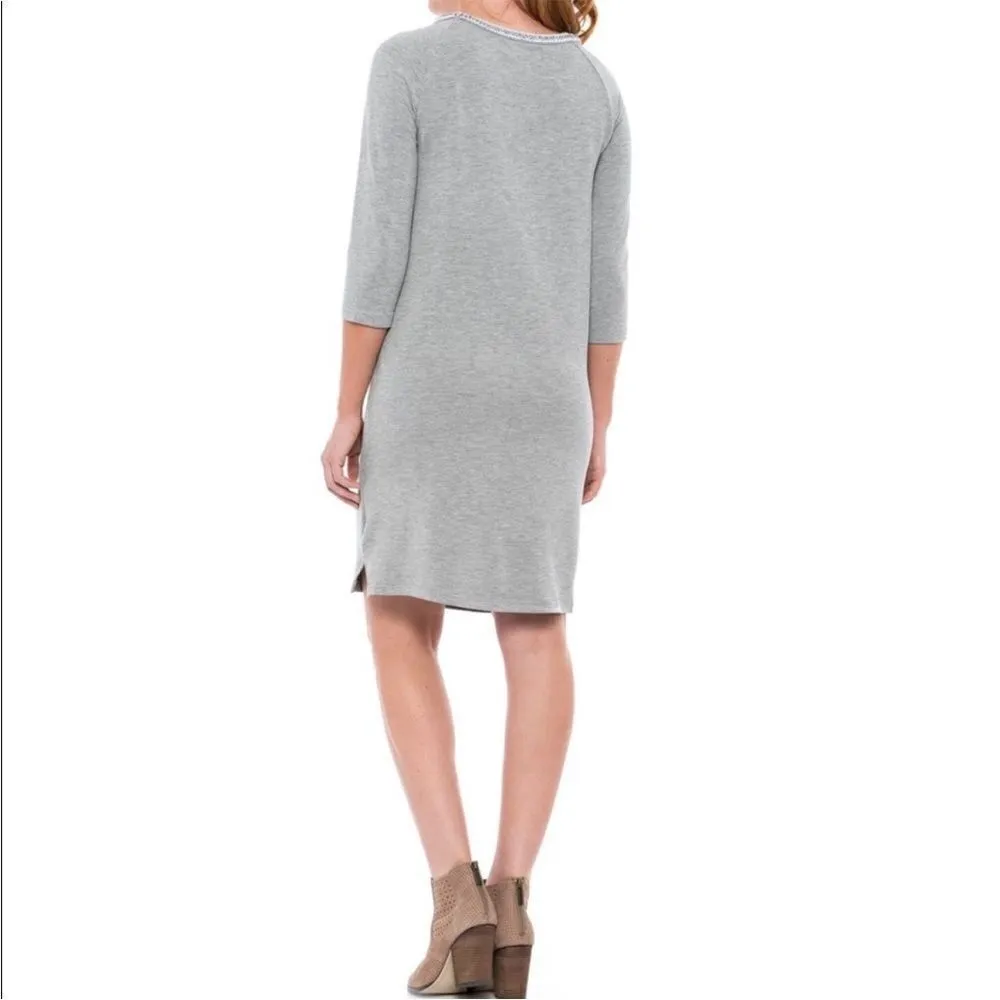 Philosophy Beaded Neck Tshirt Dress 3/4 Sleeves Grey Marled M - Image 4