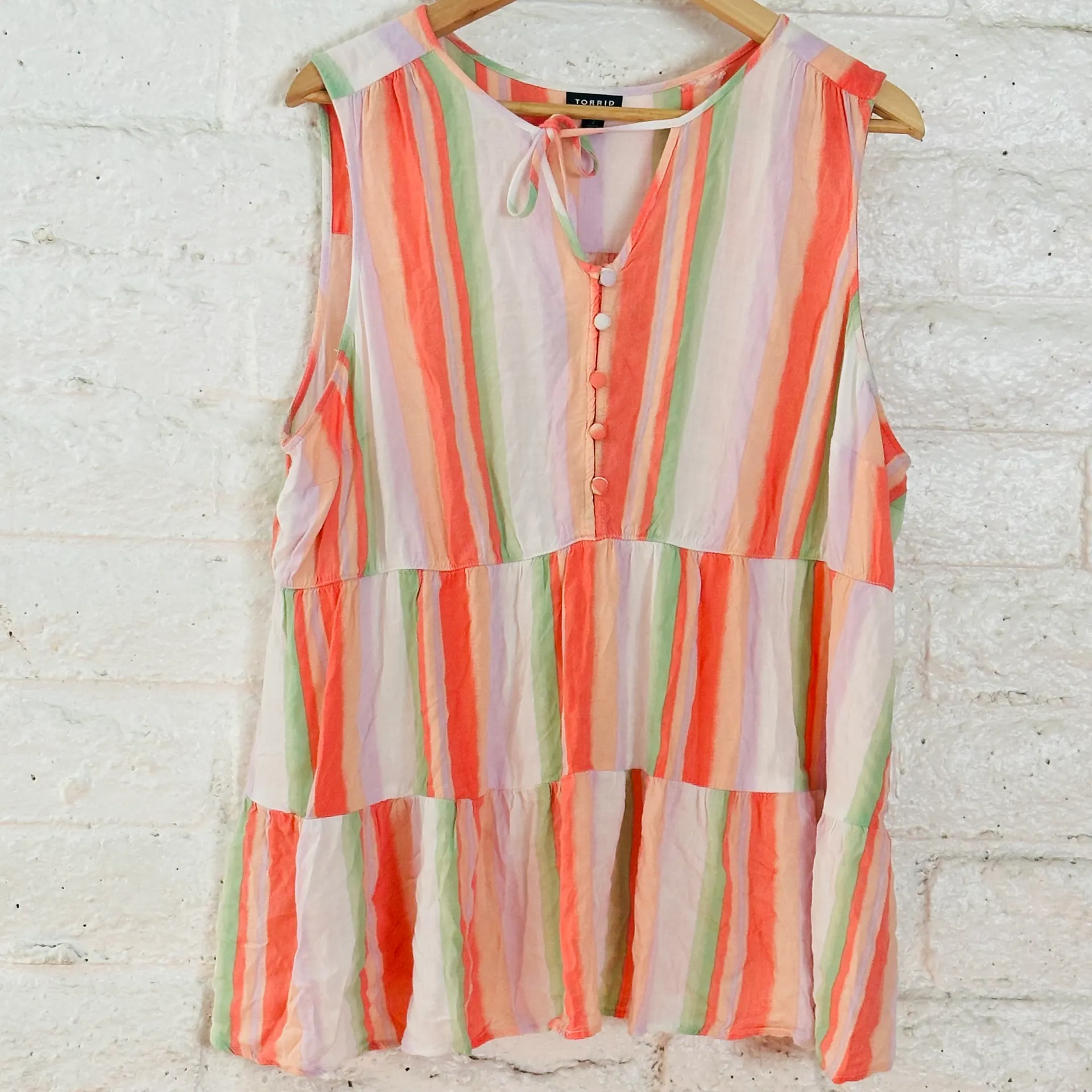 Striped Rayon Slub Button-Front Tiered Tank Women's size 2 - Image 7