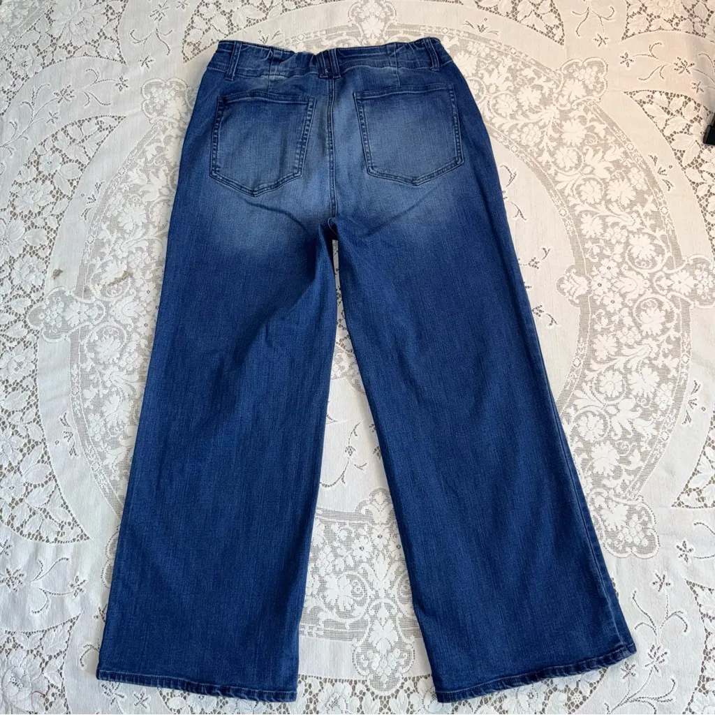 Draper James women’s High Rise Wide Leg Dark Patch Pocket Blue Jeans size 12 - Image 2