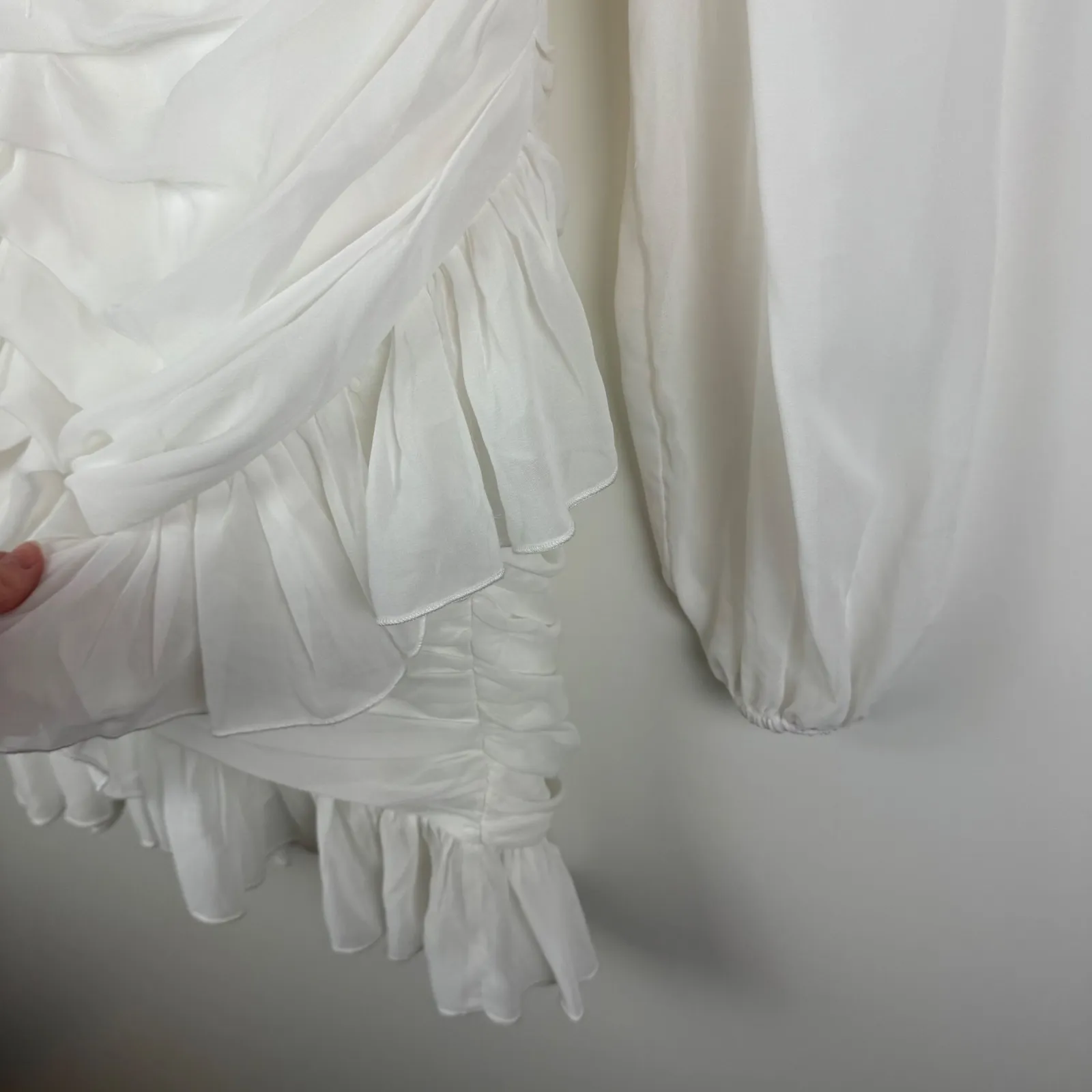 Showpo Can I Be Your‎ Honey Mini Dress Size 4 White Ruched V - Image 3